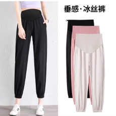 批发实拍孕妇裤子女夏季外穿薄款束脚冰丝<b class='q'>九分裤</b>托腹宽松显瘦<b class='q'>打底裤</b>潮