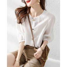 批发2025夏季新品气质优雅三粒扣装饰百搭新款<b class='q'>衬衫</b>女夏