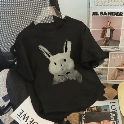 2463#官图实价 抖音200克后包条 纯棉大码女装夏兔子印花短袖T恤