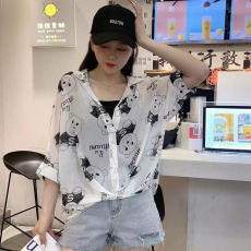 批发防晒衣雪纺<b class='q'>衬衫</b>女夏装新款设计感洋气短袖上衣V领+内搭背心