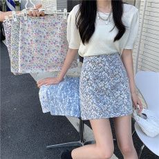 实拍实价  夏季新款韩版小清新蕾丝碎花半身裙女高腰显瘦短裙子