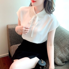 批发<b class='q'>娃娃领</b>钉珠飘带衬衫女2026夏季重磅真丝短袖桑蚕丝上衣