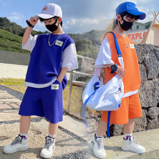 批发华夫格童装2022夏季儿童套装男<b class='q'>女童</b>短<b class='q'>袖</b>休闲短裤两件套