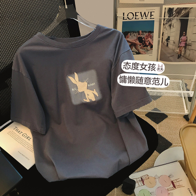 2466#官图实价 抖音200克后包条 纯棉大码女装夏创意印花短袖T恤