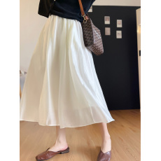 批发白色口袋垂感气质<b class='q'>半身裙</b> 新款高腰夏季松紧腰百搭a字显瘦中<b class='q'>长裙</b>