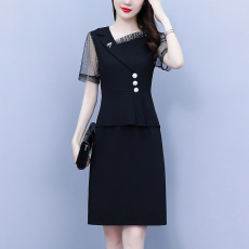 批发连衣裙2026年大码夏季新款简约洋气亮片拼接开叉包臀气质显瘦<b class='q'>裙子</b>