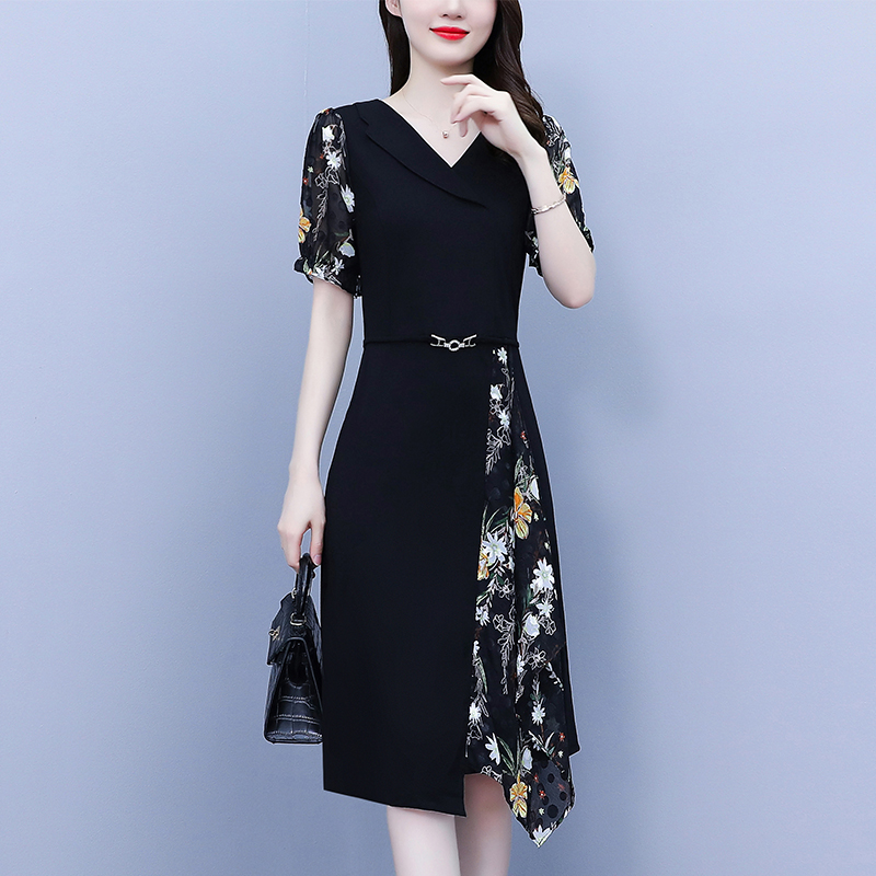 MY1333# 夏季连衣裙新款气质v领洋气裙子大码女装高端时尚短袖A字裙女裝貨源服裝批發
