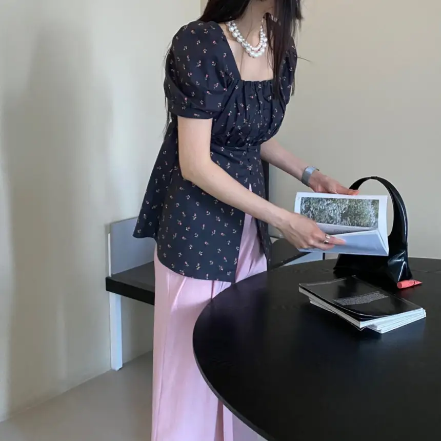 여성용 퍼프소매 반소매 셔츠 상세 이미지 15