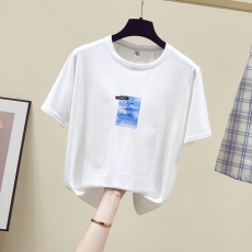批发简约t恤女2026夏新款内搭印花圆领短袖白色<b class='q'>百搭</b>凉感上衣夏