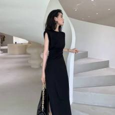 法式复古赫本风黑色长裙女夏修身显瘦御姐轻熟风性感开叉连衣裙女