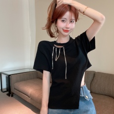 批发实拍圆领不规则短袖宽松韩版洋气小<b class='q'>衫</b><b class='q'>T</b><b class='q'>血</b>上衣