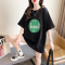 实拍-抖音质量夏装韩版宽条纹刺绣圆领大码女装短袖T恤女轮播图4