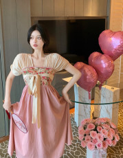 实价实拍   改良汉服国风元素印花仙女古风连衣裙