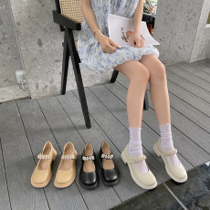 批发厚底珍珠玛丽珍小皮鞋<b class='q'>女鞋</b>子2022新款秋季气质晚风白色配裙子单鞋