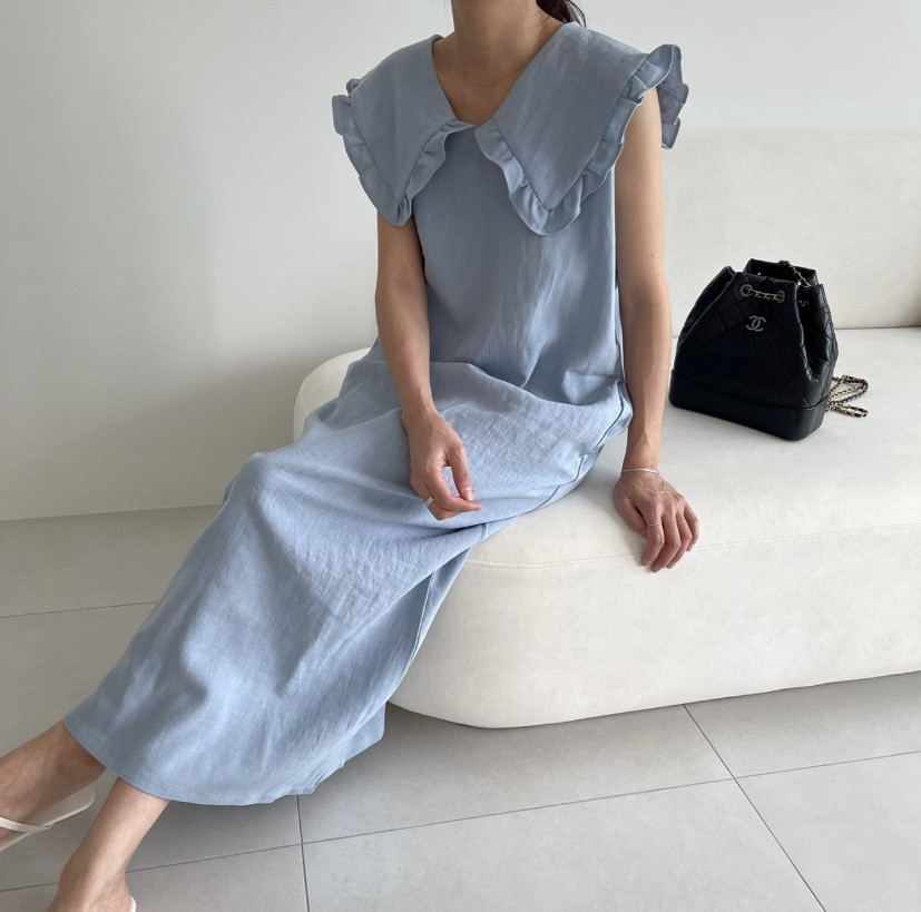 크기 있음 업데이트 한국 chic 여름 프랑스식 빅 칼라 품격 조끼 스커트 여성