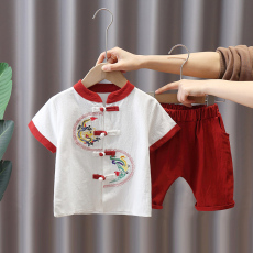 批发男童夏装圆领短袖套装棉麻2022新款<b class='q'>儿童</b>衣服男孩夏两件套