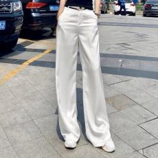 批发白色醋酸阔腿裤女夏季新款高腰垂感搭缎面长裤薄款宽松休闲西装裤