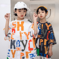 批发儿童<b class='q'>t</b><b class='q'>恤</b>男夏款宽松中大童潮牌童装女童短袖纯棉胖男孩姐弟<b class='q'>亲子装</b>