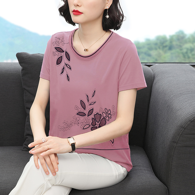 여름 반팔 티셔츠 여성 2026 새로운 외국 가스 자수 루즈핏 라운드 넥 작은 셔츠 다용도 자수 홀로우 아웃 맨위