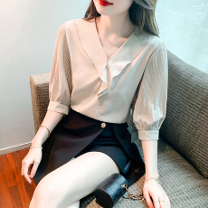 批发v领<b class='q'>雪纺衫</b>女短袖夏装2026年<b class='q'>新款</b>时尚衬衫女夏季洋气质t恤时髦上衣