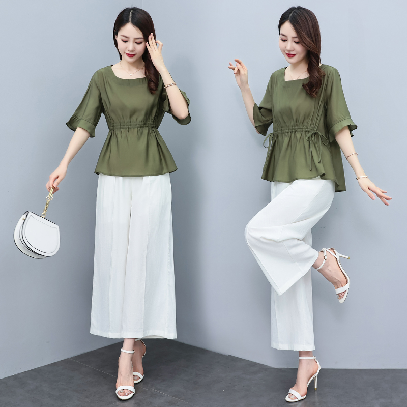 收腰纯色两件套2020夏季女装套装两件套-木子山风(原凯依莉)8803#95