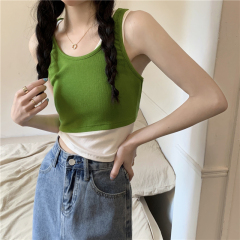 Real shot Summer new irregular fake two-piece camisole top for women