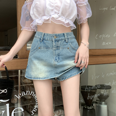 实拍实价~牛仔半身短裙女夏季辣妹a字防走光裙裤高腰显瘦包臀裙子