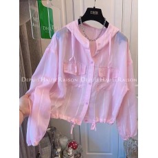 批发韩版春<b class='q'>夏季</b>连帽短款条纹休闲衬衫时尚百搭宽松<b class='q'>防晒衣</b>外套女衬衣夏