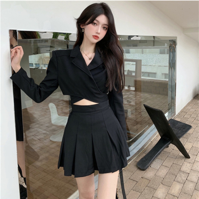 jk制服套装裙女秋季赫本风炸街小个子甜辣妹时尚西装百褶裙两件套