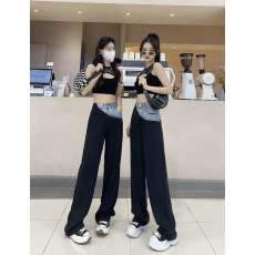 批发<b class='q'>赵</b><b class='q'>丽</b><b class='q'>颖</b><b class='q'>同款</b>高腰牛仔拼接阔腿裤女2022新款夏季薄款休闲直筒拖地裤