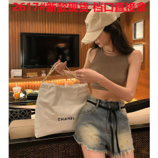 批发邱肉瑶 2022年新款高腰收腰做旧毛边拉林复古牛仔短裤女夏季薄款