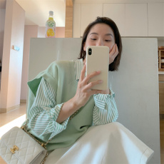 2022年早春新款冷淡风女装高级感套装轻熟御姐绿色马甲衬衫三件套