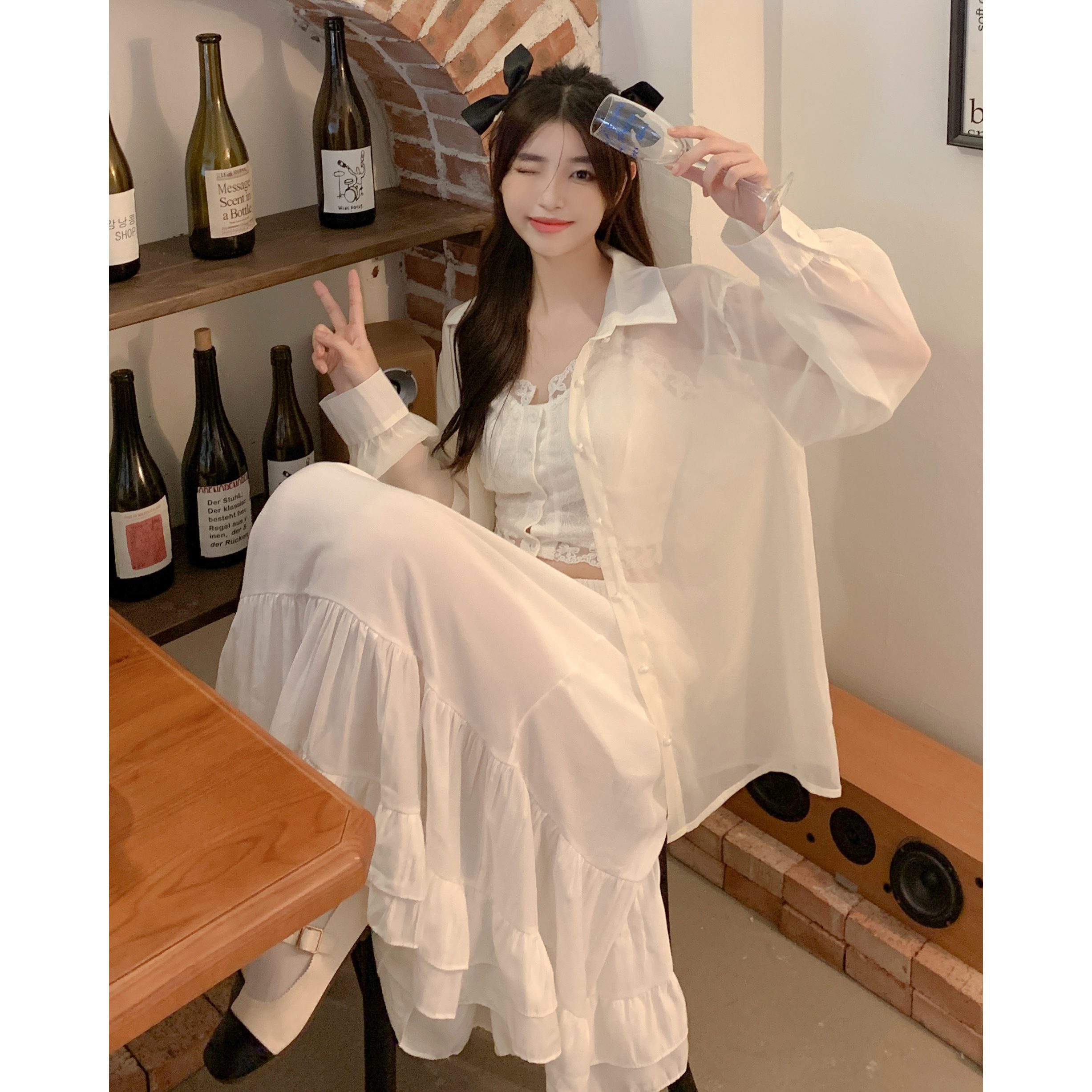 실사 빅 사이즈 자외선 차단 여성 셔츠 여름 새로운 디자인 센스 루즈핏 얇은 스타일 긴팔 오픈 가디건 맨위