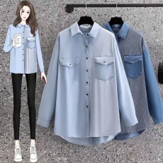 批发实拍 大码女装胖妹妹2022春装新款洋气显瘦衬衫上衣胖妹妹宽松休闲衬衣