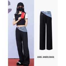 批发官图天丝黑色拼接西裤牛仔阔腿裤女休闲街头潮<b class='q'>赵</b><b class='q'>丽</b><b class='q'>颖</b><b class='q'>同款</b>简约