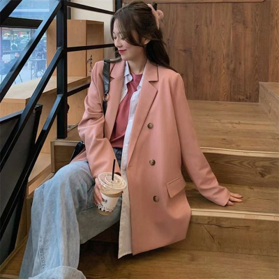粉色西装外套女秋季2022新款英伦风韩版宽松网红小西服上衣外穿潮
