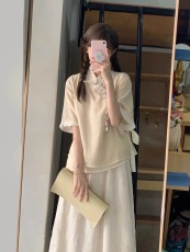 新中式国风上衣半身裙两件套装夏季改良汉服汉元素温柔系连衣裙子