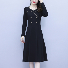 批发秋季大码女装<b class='q'>胖</b>mm<b class='q'>黑色</b>长袖收腰显瘦遮肚中年妈妈连衣裙时尚洋气