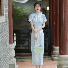 批发实拍<b class='q'>上海</b><b class='q'>旗袍</b>改良高级感气质素雅年轻款少女中国风淡雅连衣裙夏季