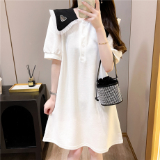 批发官图珠地布夏季2026设计感小清新<b class='q'>娃娃</b>领短袖T恤<b class='q'>裙</b>女