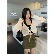 批发短款<b class='q'>宽松</b>系带防晒衫薄款罩衫女夏季新款挂脖吊带百搭外套上衣女