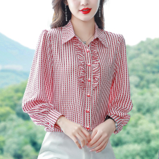 批发实拍女<b class='q'>长袖</b>2026春季新款气质条纹遮肚显瘦高档桑蚕丝洋气<b class='q'>衬衣</b>