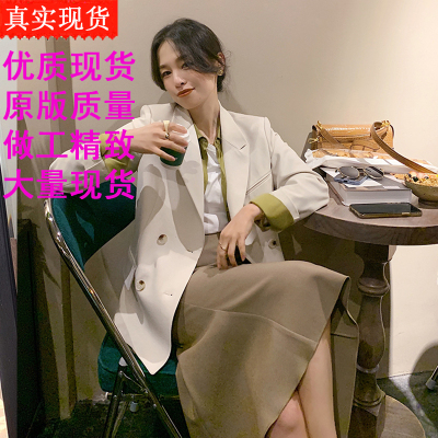 南瓜谷 小西装外套女春秋季韩版宽松直筒气质白色西服女上衣X0030