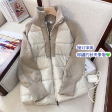 2022年冬季新款毛衣拼接羽绒外套短款洋气拉链休闲开衫羽绒服女装