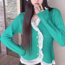 批发<b class='q'>韩国</b>chic法式蕾丝边V领毛衣针织开衫女秋款女装设计感小众上衣