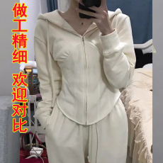 批发港风潮人馆复古chic运动休闲套装显瘦连帽鱼骨卫衣外套高腰阔腿<b class='q'>裤</b>