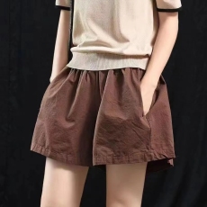 批发已出货 纯棉 洗水布 夏季新款松紧腰宽松<b class='q'>显瘦</b>短<b class='q'>裤</b><b class='q'>阔腿裤</b>女