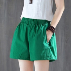 批发已出货 纯棉 洗水布 夏季新款松紧腰宽松<b class='q'>显瘦</b>短<b class='q'>裤</b><b class='q'>阔腿裤</b>女