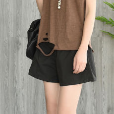 批发已出货 纯棉 洗水布 夏季新款松紧腰宽松<b class='q'>显瘦</b>短<b class='q'>裤</b><b class='q'>阔腿裤</b>女