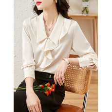 批发2026春季新款<b class='q'>缎面</b>衬衫女职业通勤气质面试衬衣上衣轻熟法式小众